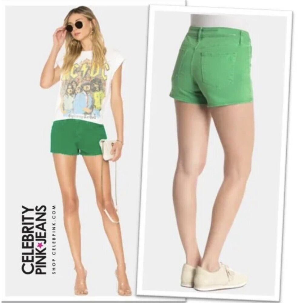 Celebrity Pink Women's Denim Raw Hem Cutoff Shorts Bright Green Size 3 Stretch